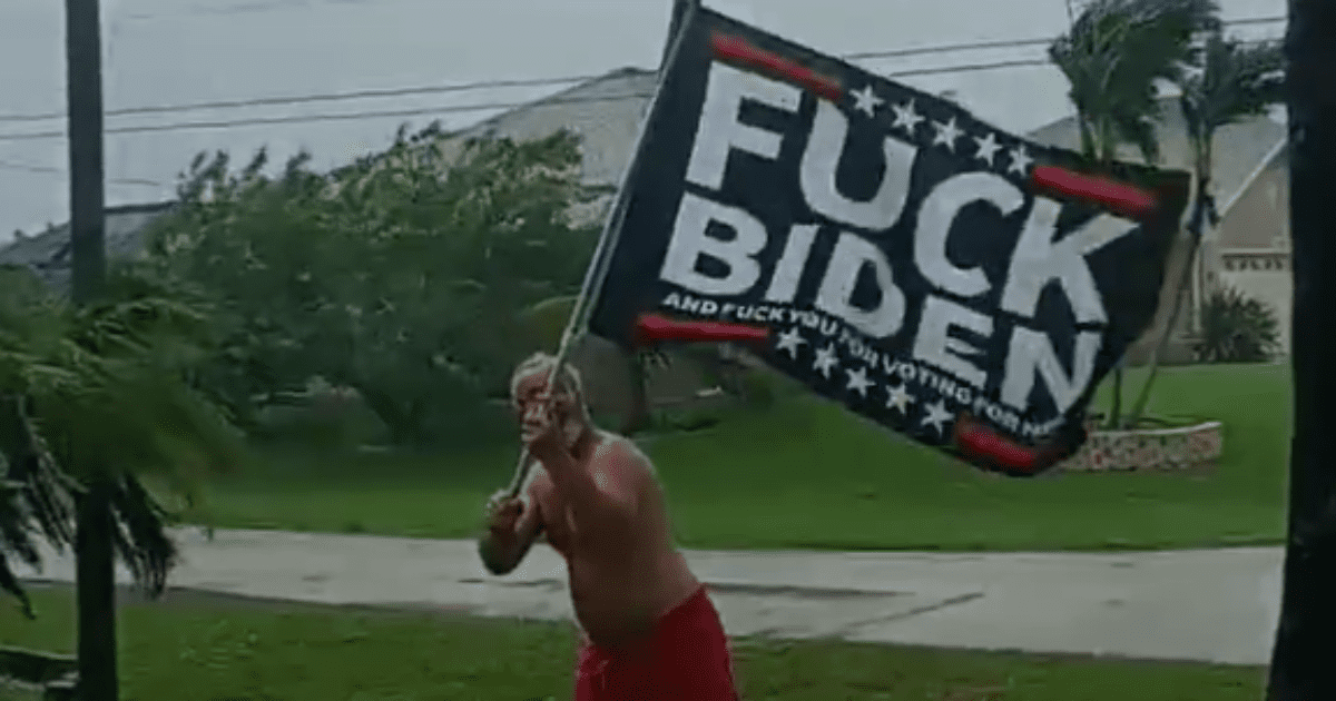 Man Holds F*CK Biden Flag As Hurricane Ian Hits Florida